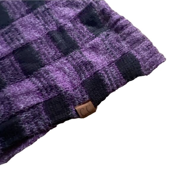 C.C. Womens Acrylic Infinit Scarf-Plaid/Ribbed Pattern-Purple/Black-DUC - Picture 2 of 5